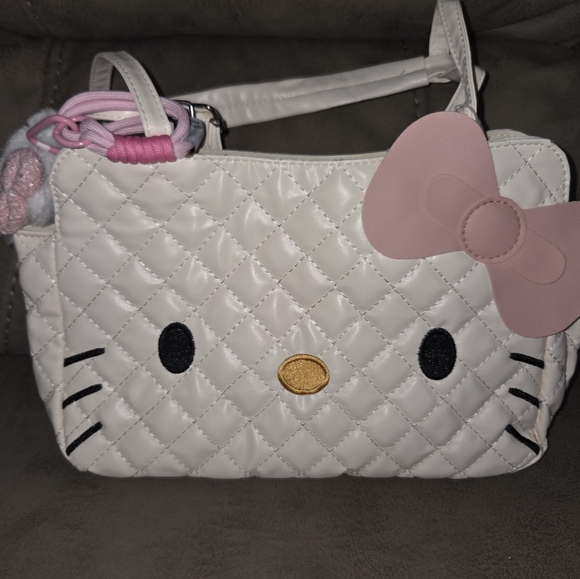 Hello Kitty Quilted Mini Bag in Cream with Pink and Gold Details 9×13 NWOT - Picture 1 of 11